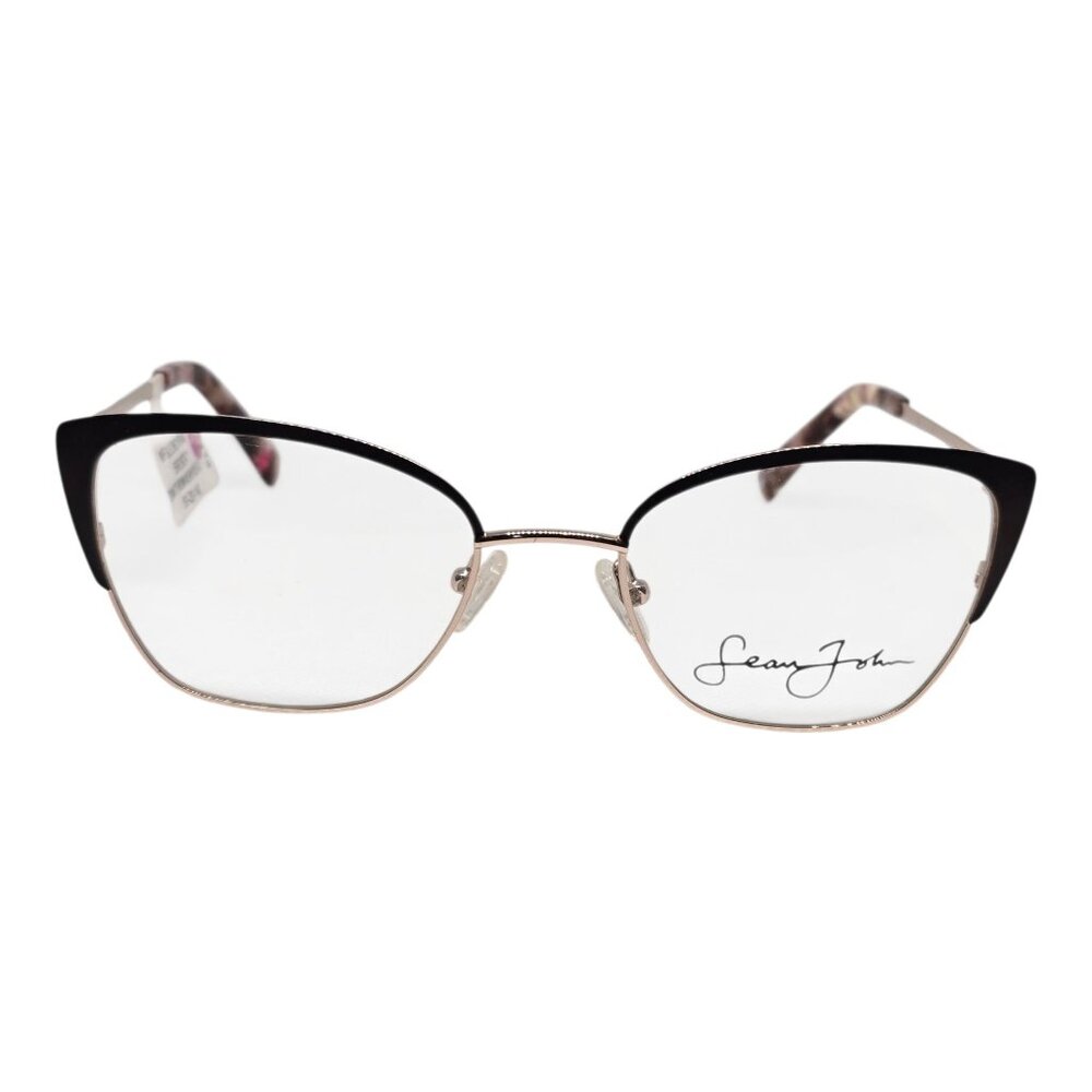 Sean John Womens Cat Eye Glasses Matteโ Brown Shiny Rose Gold Frame 53-20-140